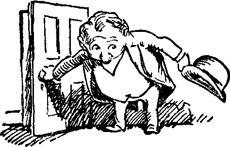 Man with hat, bowing by open door