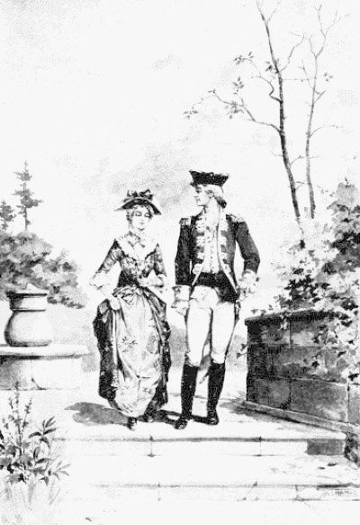 She was going down the steps with him She was going down the steps with him