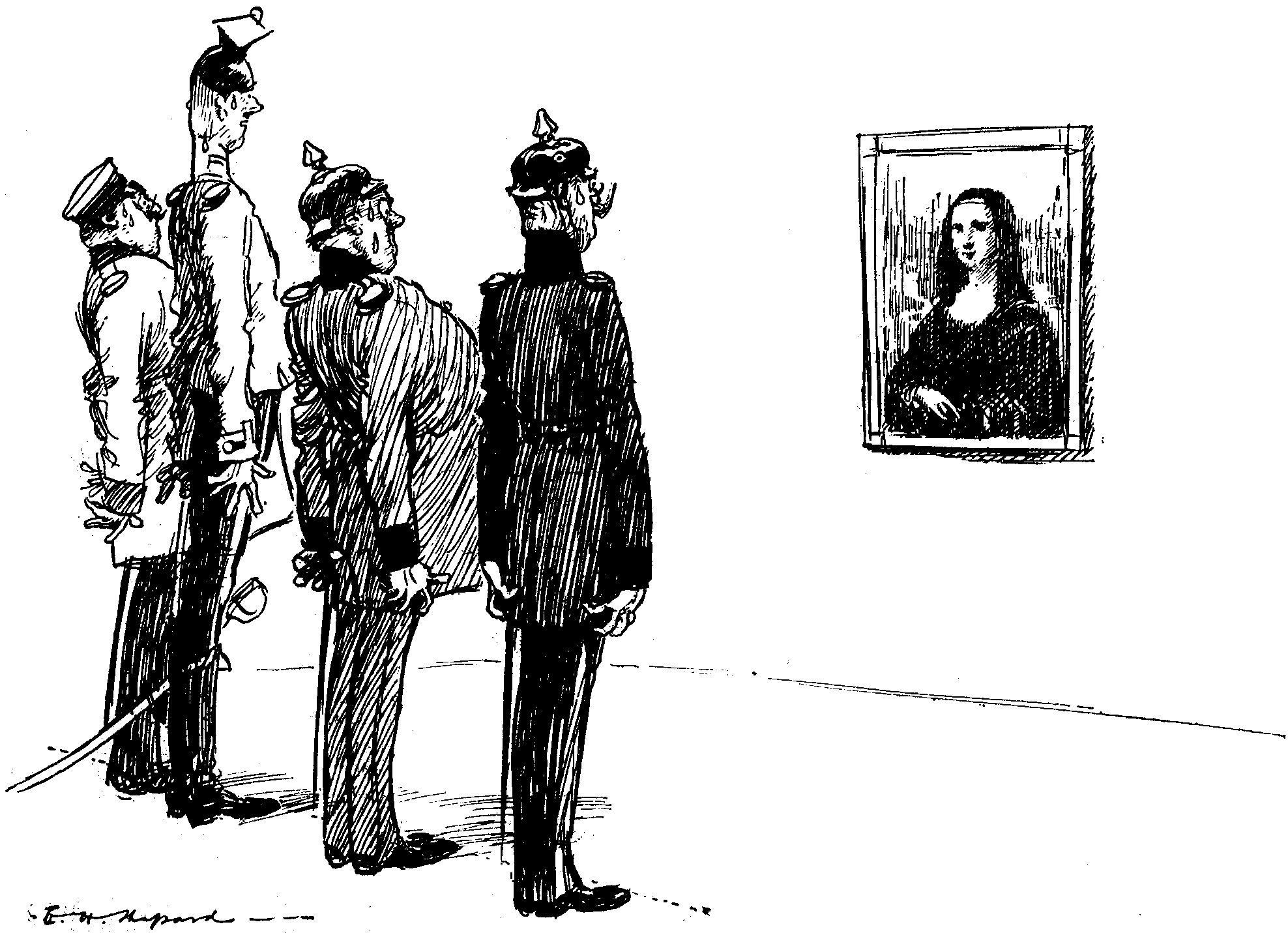 Prussian officers inspecting the Mona Lisa.