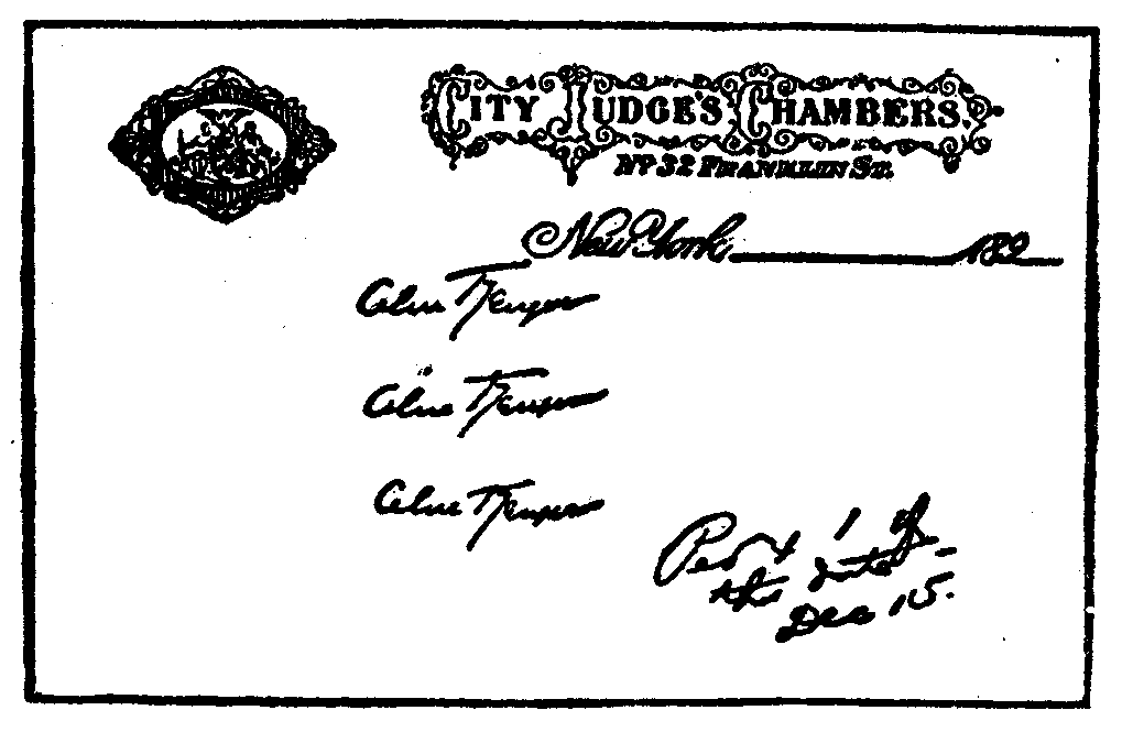 FIG. 7.—Parker's copy of the signature of Alice Kauser, made in court in an attempt to shield his wife.