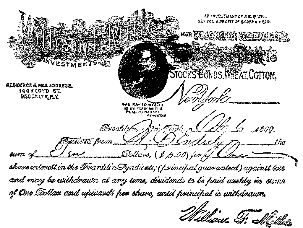 One of Miller's Franklin Syndicate Receipts.