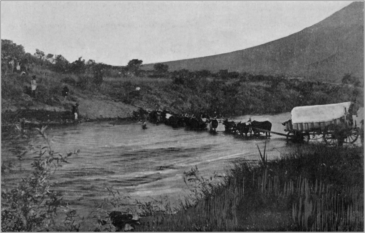 Waggons Crossing River.