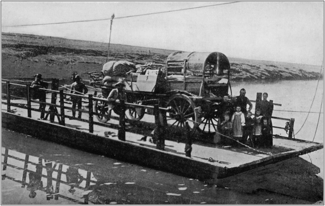 Waggon On Pontoon Over River.