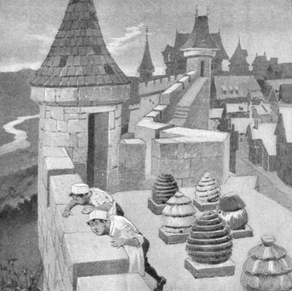 Soon there were rows of beehives on the top of the wall over the gate Soon there were rows of beehives on the top of the wall over the gate