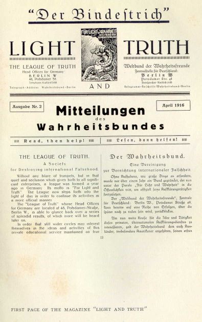 First page of the magazine "Light and Truth"