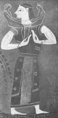 Leto.  With her infants, Apollo and Artemis.  From a Vase in the British Museum.  (Sixth Century B.C.)