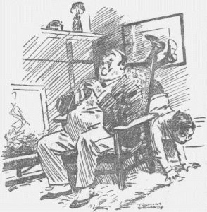 William was on the floor behind Uncle George's chair endeavouring to turn a somersault in a very restricted space. William was on the floor behind Uncle George's chair endeavouring to turn a somersault in a very restricted space.
