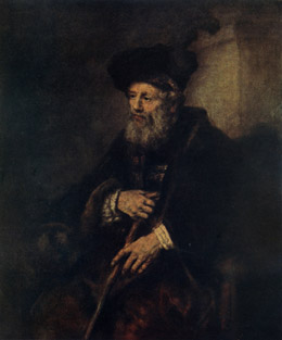 A RABBI SEATED, A STICK IN HIS HANDS AND A HIGH FEATHER IN HIS CAP 1645. The Hermitage, St. Petersburg. A RABBI SEATED, A STICK IN HIS HANDS AND A HIGH FEATHER IN HIS CAP 1645. The Hermitage, St. Petersburg.