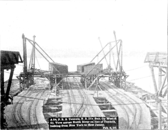 Plate LI, Fig. 4.— A 54. P.R.R. Tunnels, N.R. Div. Sect. Gy. West & Oj. View across North River on line of Tunnels, looking from New York to New Jersey. Feb. 9, 07. Plate LI, Fig. 4.— A 54. P.R.R. Tunnels, N.R. Div. Sect. Gy. West & Oj. View across North River on line of Tunnels, looking from New York to New Jersey. Feb. 9, 07.