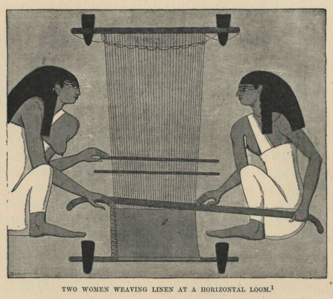114.jpg Two Women Weaving Linen at a Horizantal Loom