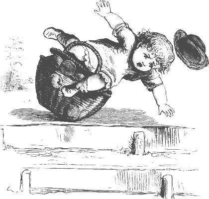 Albert falls off the basket. Albert falls off the basket.