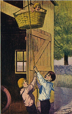 "WE GOT HIM UP, BUT WE CAN'T GET HIM DOWN," CRIED LADDIE. "WE GOT HIM UP, BUT WE CAN'T GET HIM DOWN," CRIED LADDIE.