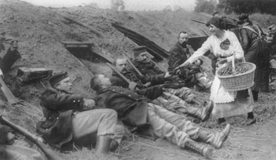 Belgian girls distributing walnuts Belgian girls distributing walnuts