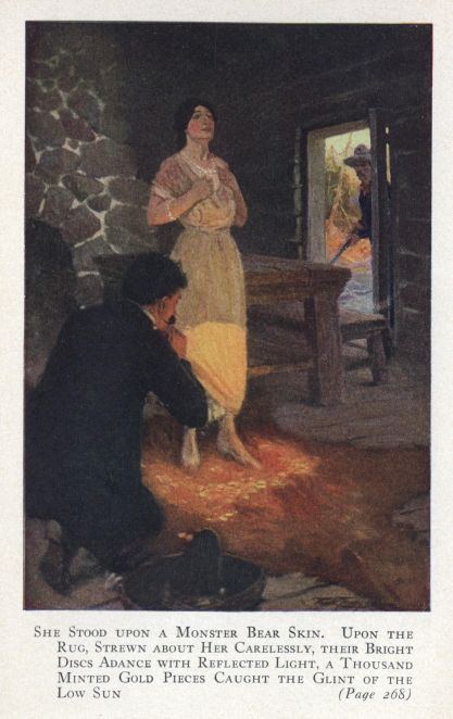 SHE STOOD UPON A MONSTER BEAR SKIN.  UPON THE RUG, STREWN ABOUT HER CARELESSLY, THEIR BRIGHT DISCS ADANCE WITH REFLECTED LIGHT, A THOUSAND MINTED GOLD PIECES CAUGHT THE GLINT OF THE LOW SUN.