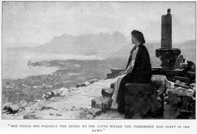Click to enlarge. "SHE COULD SEE VAGUELY THE SHORE BY THE CAVES WHERE THE FISHERMEN HAD SLEPT IN THE DAWN"