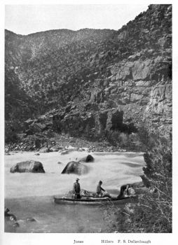 photo; canyon, rapid and boat