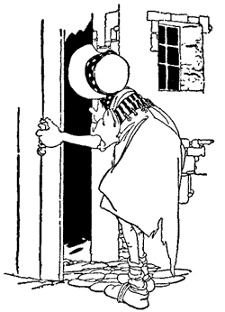 First she peeped through the keyhole. First she peeped through the keyhole.