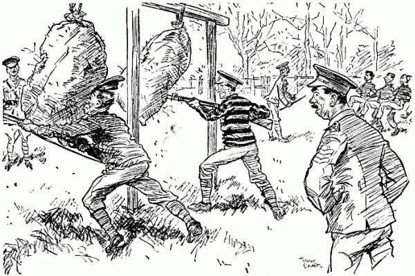 Click for larger image. WWI British recruit upbraided by instructor during bayonet practice.