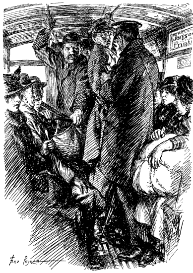 Click for larger image. WWI British officer on crowded bus.