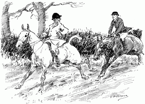 Click for larger image. Two men riding horses.