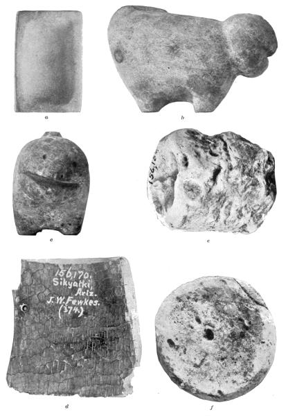 PL. CLXXII— PAINT GRINDER, FETISH, KAOLIN DISKS, AND LIGNITE FROM SIKYATKI PL. CLXXII— PAINT GRINDER, FETISH, KAOLIN DISKS, AND LIGNITE FROM SIKYATKI