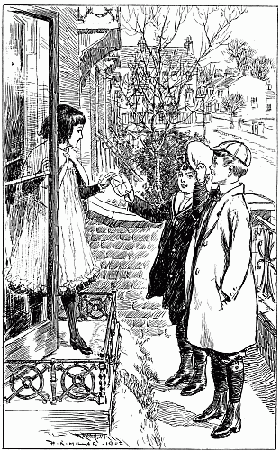 PETE HELD OUT HIS BROWN-PAPER PARCEL. 'THIS IS THE POETRY-BOOK,' HE SAID.—p. 97. PETE HELD OUT HIS BROWN-PAPER PARCEL. 'THIS IS THE POETRY-BOOK,' HE SAID.—p. 97.