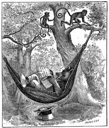 'Twas noon-tide on a summer day, and in a hammock bruin lay. Illustration: 'Twas noon-tide on a summer day, and in a hammock bruin lay.