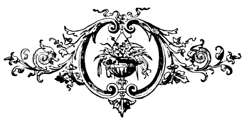 decoration vase with flowers surrounded by scrollwork