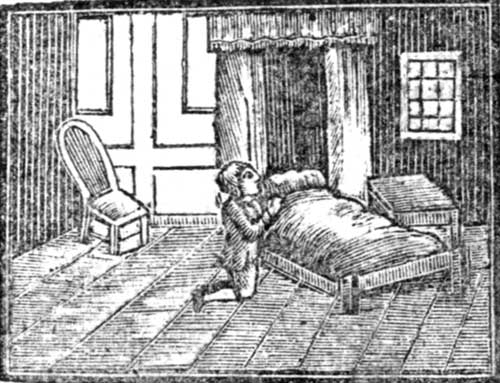 kneeling down by his bed-side to say his prayers