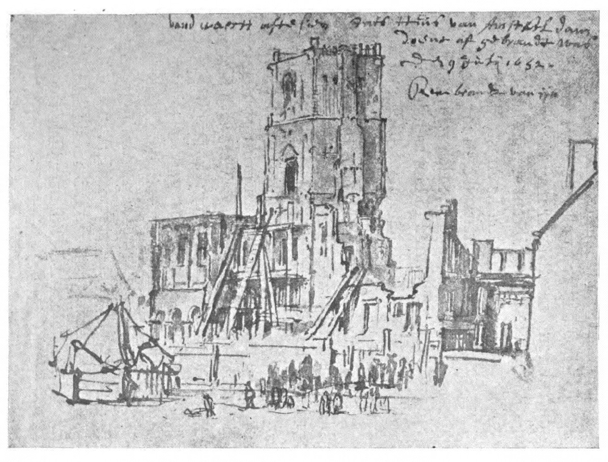 Plate 3. The Ruins of the Old Town Hall in Amsterdam, after the Fire in 1652. After the drawing by Rembrandt, formerly in the Heseltine Collection, now in the Rembrandt House in Amsterdam. Plate 3. The Ruins of the Old Town Hall in Amsterdam, after the Fire in 1652.