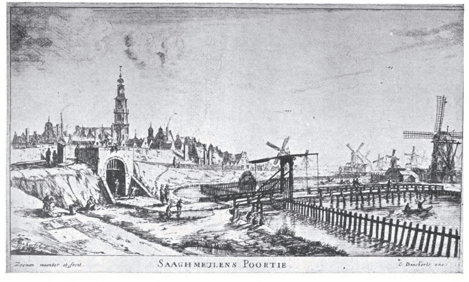 Plate 8. View of the Same Side of Town as in Plate 7, but Looking Outward. The tower on the left is the same as sketched by Rembrandt (plate 13). After an etching by R. Zeeman, about 1650. Plate 8. View of the Same Side of Town as in Plate 7, but Looking Outward.
