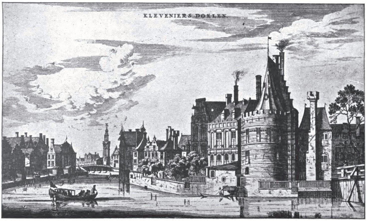 Plate 20. The Tower “Swyght-Utrecht” and the Backs of the Houses of the “Doelenstraat” in Amsterdam. The third house from the tower must be the one occupied by Rembrandt in 1636. After an engraving by van Meurs of about 1660. Plate 20. The Tower “Swyght-Utrecht” and the Backs of the Houses of the “Doelenstraat” in Amsterdam.