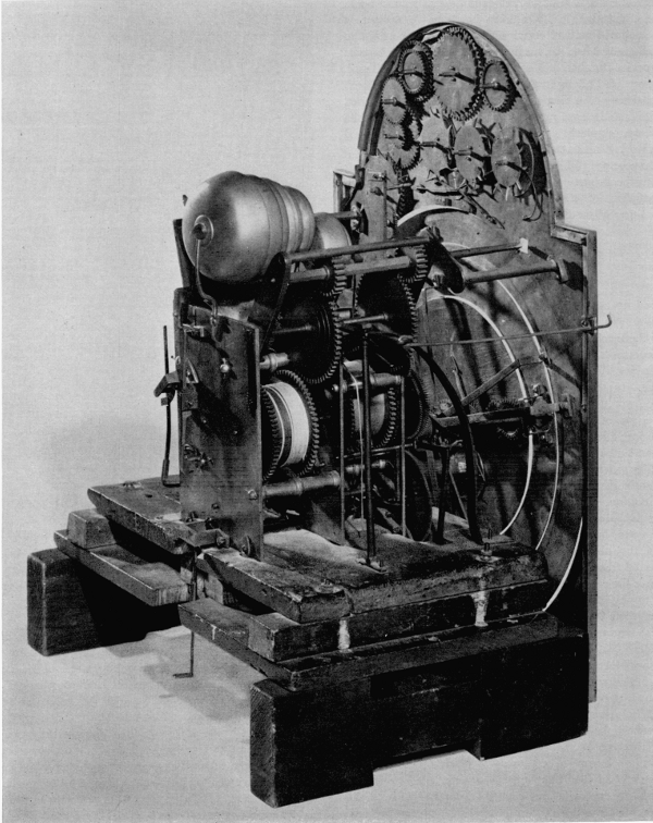 Figure 19. Figure 19.—Movement of the Borghesi clock, viewed from the rear, showing rear of dial plate.