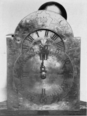 Figure 34. Figure 34.—Dial plate of a brass lantern clock made by Bertolla at the age of 80. (Courtesy of Museo Nazionale della Scienza e della Tecnica, Milan.)