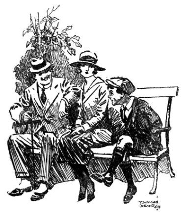 Page 85 William sitting on a bench with Miss Drew and her cousin.