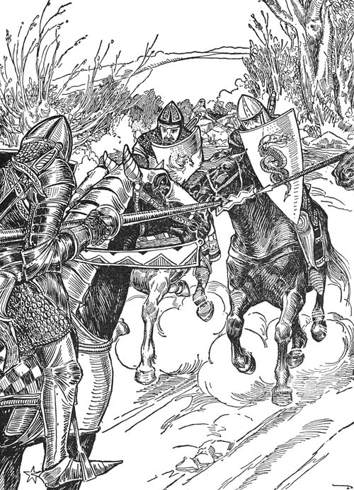 THE THREE OUTLAWS BORE DOWN UPON THE PRINCE. THE THREE OUTLAWS BORE DOWN UPON THE PRINCE.