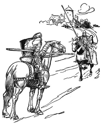 BEFORE THEM IN THE HIGHROAD STOOD A KNIGHT OF ARTHUR'S COURT. BEFORE THEM IN THE HIGHROAD STOOD A KNIGHT OF ARTHUR'S COURT.