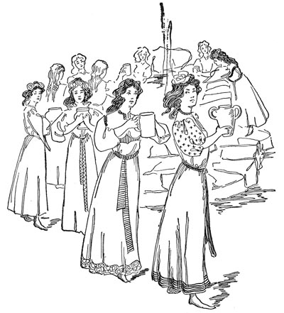 TWELVE LITTLE GIRLS GAVE DRINK TO ALL WHO PASSED. TWELVE LITTLE GIRLS GAVE DRINK TO ALL WHO PASSED.