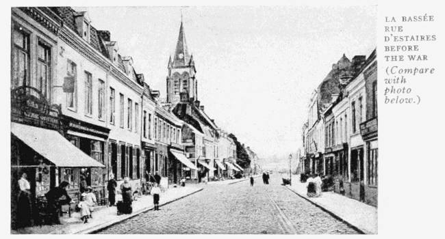 LA BASSÉE. RUE D'ESTAIRES BEFORE THE WAR (Compare with photo below.)