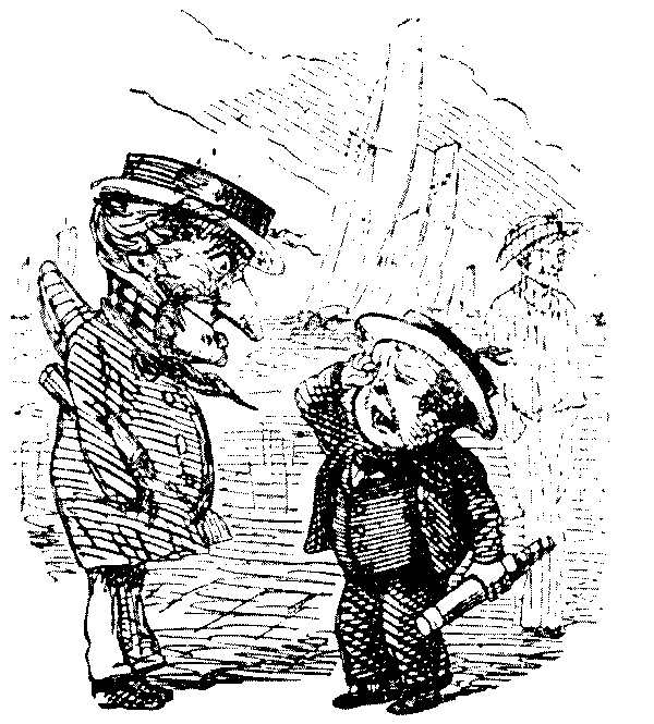 Mr Punch  talking to boy