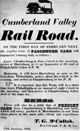 Figure 5.—An early broadside of the Cumberland Valley Railroad. Figure 5.—An early broadside of the Cumberland Valley Railroad.
