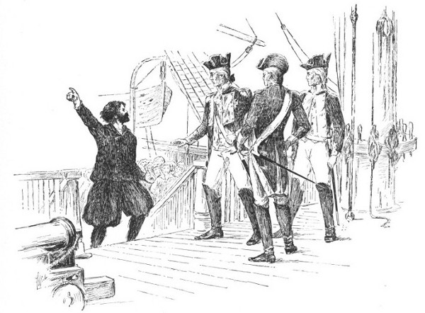 Hervé Riel and the Admiral four men on deck of ship