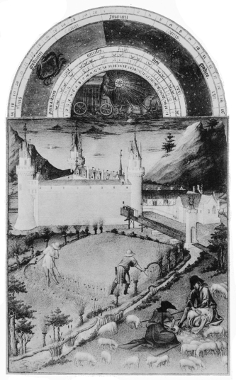 Plate XXXII.  Photo. Giraudon.  JULY.  Pol de Limbourg.  From The “Très Riches Heures du Duc de Berry.”  To face page 164.