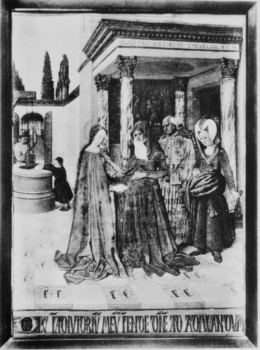 Plate XLIV.  Photo. Giraudon.  THE VISITATION.  Jean Fouquet.  Musée Condé.  To face page 186.