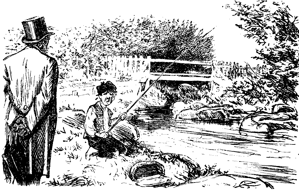 Man talking to boy fisherman.