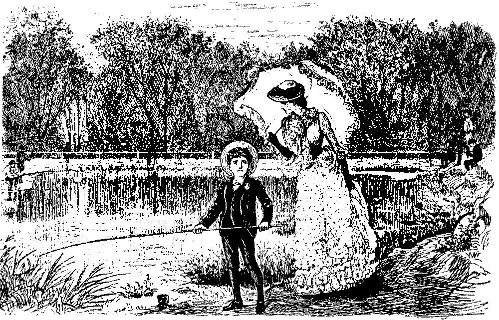 Lady speaking to small boy.