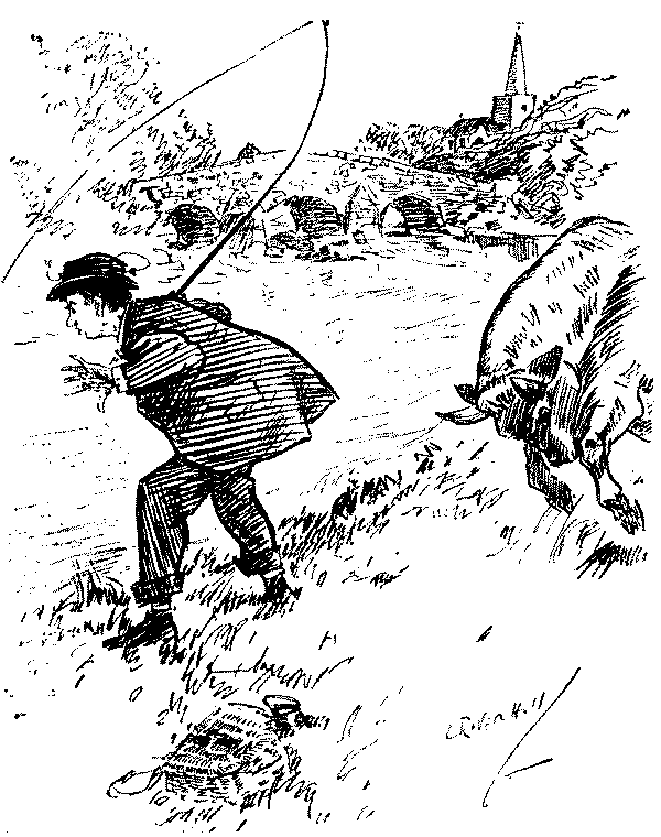 Man being charged  by  cattle.