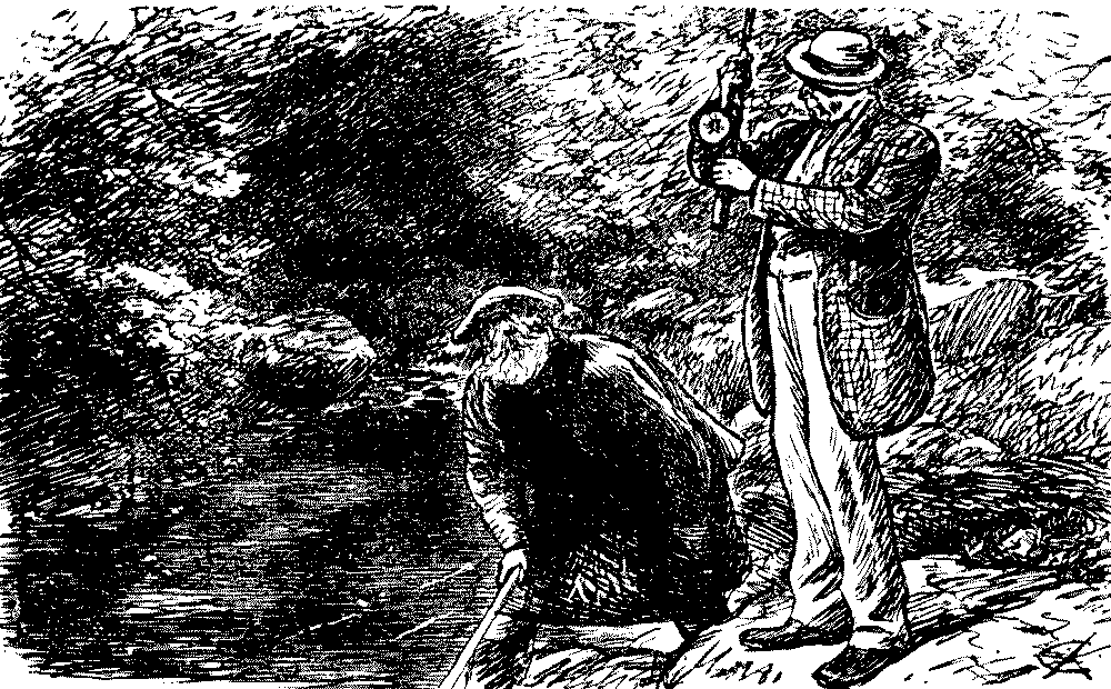 Fisherman talking to keeper.