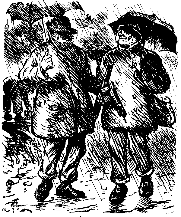 Fishermen in pouring rain.