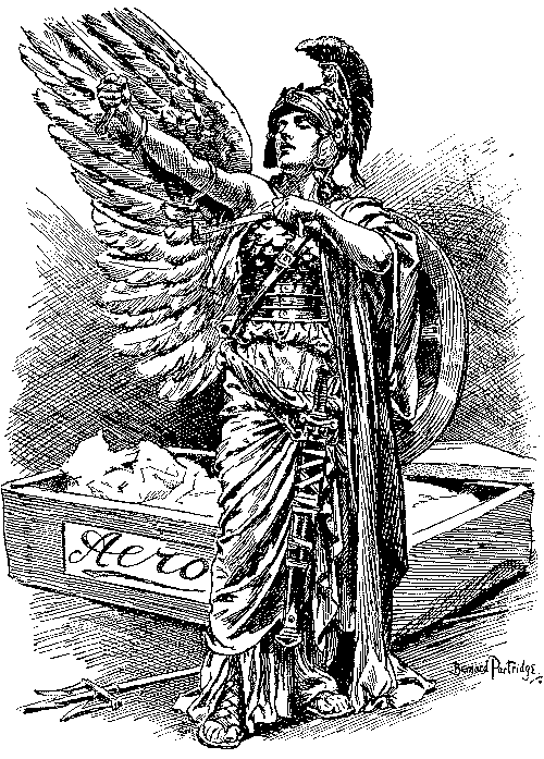 Cartoon, Brittannia with wings.